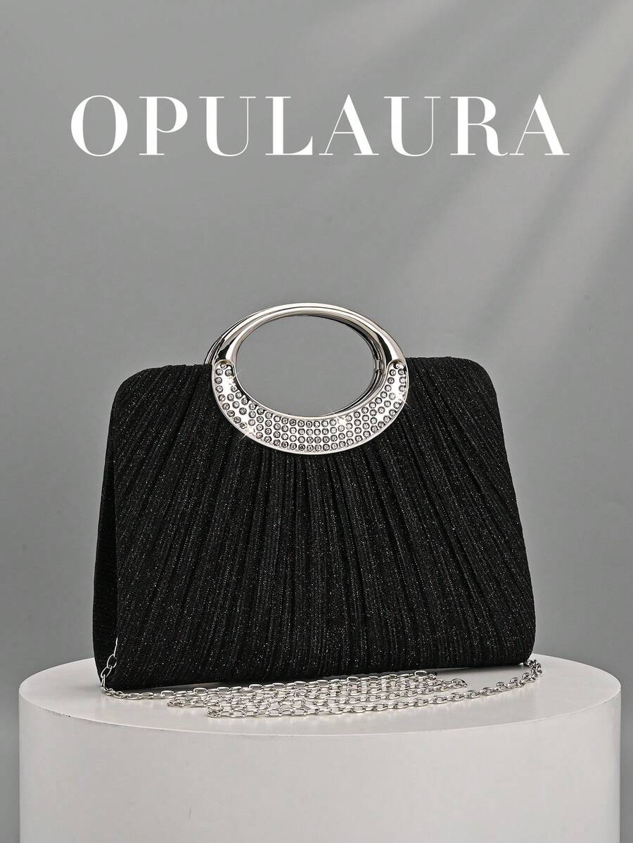 OpulAura 女士时尚闪亮水晶水钻晚宴手拿包，璀璨奢华镶钻正式礼服包，适合晚宴、派对、生日、婚礼等场合，亦可作为生日礼物 - 黑色 - 查看 1