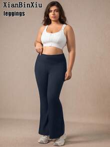 XianBinXiu 1pc Plus Size Navy Blue High Waist Flare Leg Yoga Pants, Autumn/Winter, Butt Lifting Design, Stretchy & Comfortable, Suitable For Daily Wear And Workout, Great Gift For Women - Navy Blue - View 8