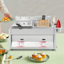 WOBENFOG Dual Tank 6L Gas Deep Fryer Commercial, Stainless Steel Two-Basket Restaurant Fry Station With Independent Temperature Control - Silver - View 12
