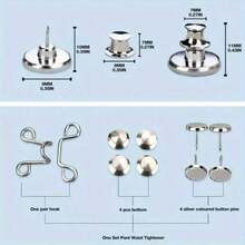 6-Piece Silver-Gray Invisible Adjustable Waist-Altering Brooch Set - Jeans Waist Tightening Pins & Anti-Peek Seamless Metal Belt Clips, Quick-Release Waist Tightener, For Trousers & Jeans - 6PCS - 查看 4