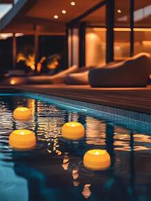 无焰LED漂浮防水蜡烛灯，象牙白茶蜡，电池供电闪烁许愿蜡烛，适用于圆柱形花瓶，可用于婚礼、派对、泳池、情人节、节日中心装饰 - 白色 - 查看 3