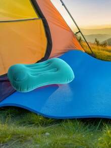 1个方形毛绒充气枕，便携式自充气颈部支撑垫，适合户外旅行和露营，充气露营枕，旅行、海滩和居家使用的紧凑型气垫床 | 质地光滑，一键充气，舒适，办公室或户外必备