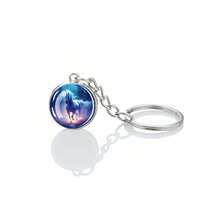 1 llavero de caballo con forma de animal, llavero de bola de cristal con patrón de doble cara, accesorios de joyería de moda, regalo.