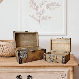 Rustic Decorative Storage Boxes With Metal Latch, Handcrafted Mandala Flower Design Keepsake Boxes For Jewelry, Photos, Home Decor, Coffee Table