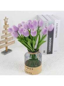 1/5/10/20支装逼真渐变粉色人造郁金香，适用于家居装饰、情人节礼物、酒店、派对、婚礼、桌面装饰，美丽无香。 - 紫色 - 查看 3
