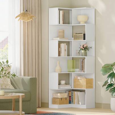 Hzuaneri Librería de 7 Niveles, Estantería de Libros, Estantes Ajustables, 60 x 54 x 181,5 cm, para Sala de Estar, Oficina, Dormitorio, Blanco