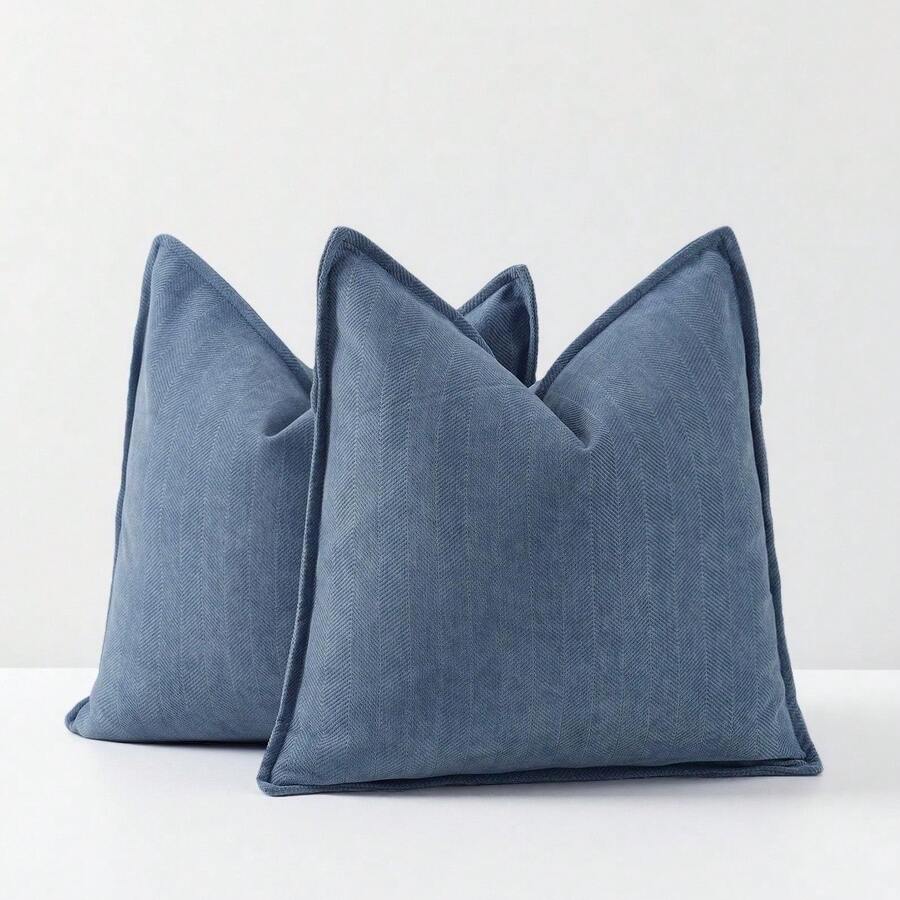 1pc Textured Chenille Pillow Cover, Super Soft Decorative Throw Pillow Case, Bohemian Style Cushion Cover, Modern Home Decor For Sofa And Bedroom - Dark Blue - View 1