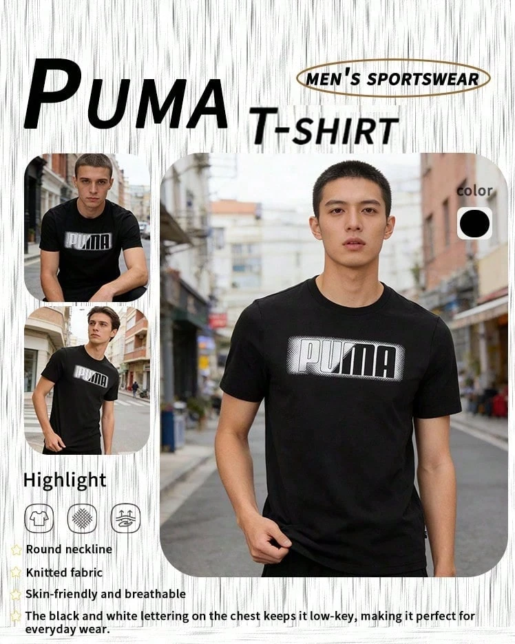 Puma Áo thun cổ tròn tay ngắn in chữ GRAPHICS, trang phục thường ngày cho nam - màu đen - Xem 1
