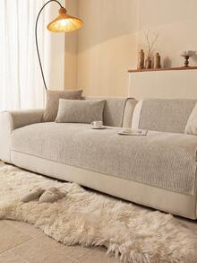 1件装柔软雪尼尔沙发套，纯色简约设计，宠物友好，防滑耐用底背，四季皆宜，节日装饰及沙发保护，适用于1/2/3/4座沙发扶手及靠背。 - 米色 - 查看 7