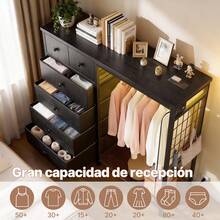 Percha Tipo Armario Con Luz Led Y Puerto De Carga Y 6 Cajone - Negro - Ver 3