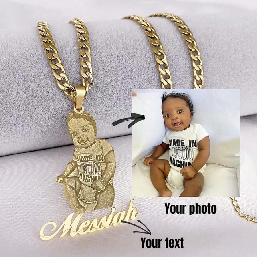 Custom Photo Necklace, Personalized Picture Necklace, Personalized Picture Engraved Necklace For Him & Her, Custom Photo Pandent Necklaces Gift For Mother 's Day Birthday Father 's Day - 彩色 - 查看 1