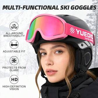 Gafas de esquí multifuncionales con diseño elegante, marco curvo de TPU cómodo, visión clara y correa ajustable para mujeres y hombres en invierno