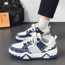 New Canvas Shoes Women Casual Shoes Low-Top Breathable Casual Sneakers Versatile Thick Sole Sneakers - White and Dark Blue - View 1