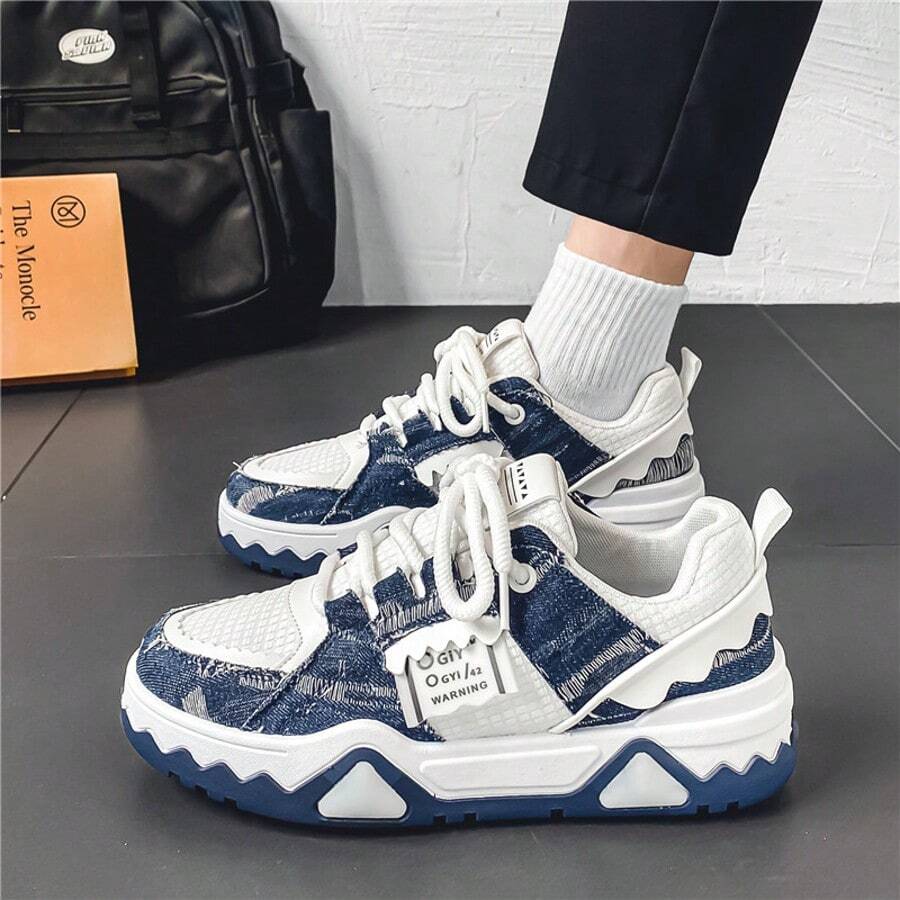 New Canvas Shoes Women Casual Shoes Low-Top Breathable Casual Sneakers Versatile Thick Sole Sneakers - White and Dark Blue - View 1