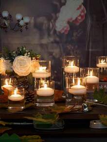 10支椭圆形白色漂浮蜡烛，适用于婚礼、酒店、餐厅、生日派对、节日浪漫晚餐、情人节等场合。 - 彩色 - 查看 5