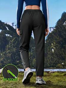 Hidkat Women's Spring/Autumn New Style Casual Zipper Pocket Cargo Pants - With Drawstring Elastic Waist, Lightweight And Breathable Fabric, Featuring Utility Pockets. Ideal For Everyday Outdoor Wear. - 黑色 - 查看 3