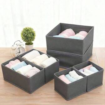 6/3pcs Gray Foldable Fabric Storage Box, Multifunctional Drawer Storage Box, Large Capacity Cosmetics Storage Box, Upgraded PP Board Support Washable, Suitable For Wardrobes, Dressing Tables, Drawers, Etc., Can Be Used As Storage Baskets, Storage Boxes, Partition Boxes, For Storing Close Fitting Clothes Such As Clothes