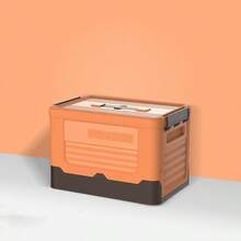 1 pieza Caja de almacenamiento pequeña plegable, diseño a prueba de humedad y ahorro de espacio con tapa abatible de plástico duradero, adecuada para el hogar, maletero del coche, dormitorio, organizador rectangular naranja y azul, estante de almacenamiento para exteriores - Multicolor - Ver 9