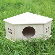 Wooden Triangular Hideout House With Holes And Windows For Small Pets Like Hamsters, Gerbils Or Mice - Apricot - View 6