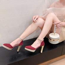 欧美风系带粗跟凉鞋，女士夏季新款红色高跟鞋，时尚百搭派对晚宴鞋 - 紅色 - 查看 14