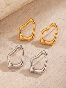 1 Pair Stainless Steel 18K Gold Plated Geometric Asymmetrical Earrings, Suitable For Women's Daily Wear - Multicolor - View 7