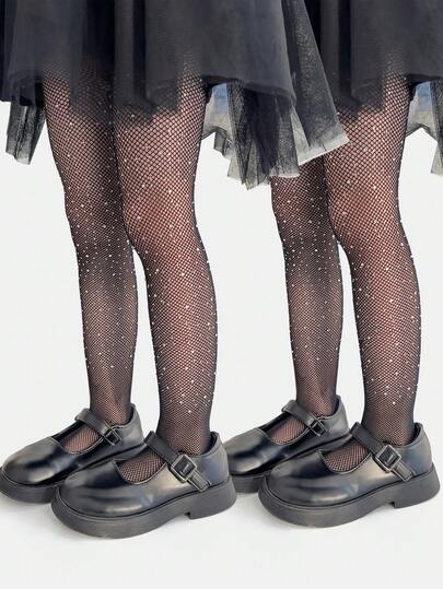 1/2/3 Pairs Girls' Crystal Decorated Fishnet Socks, Breathable Soft Comfortable Shiny Dance Tights, Suitable For Stage Performance, Birthday Party, Holiday Gift, Valentine's Day Outfit And Daily Wear