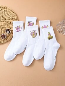 1 Pair/5 Pairs/10 Pairs Women's Mid-Calf Socks - Disney Stitch Pattern, Couple Mid-Calf Socks, Solid White Sports Mid-Calf Socks, Versatile Style, Suitable For Daily Wear And As Holiday Gifts - Multicolor - View 9