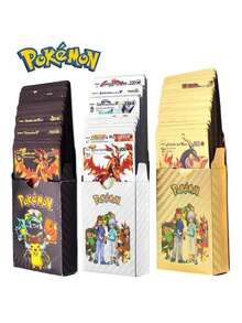 【宝可梦集换式卡牌游戏收藏卡】官方授权55张英文版动画游戏卡牌 | 金/银箔黑色主题 | SEC/SSP闪光稀有卡和插画师稀有卡 | VMAX/GX/VSTAR/EX对战卡和训练家/能量卡 | 全息棱镜涂层