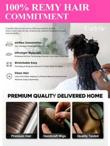 CURLYME Balayage Highlight Ombre Brown Kinky Curly Wear And Go Half Wig 3-In-1 Drawstring Human Hair Wig Seamless Natural Hairline 180% Density 16–28 Inch Glueless Beginner Friendly Christmas Gifts Daily Wear Travel Wig For Women - S1B/4/27 - View 9