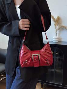 Túi xách nữ thời trang mới năm 2026 của Niche Design Chain, túi đeo chéo kiểu Gothic đính đinh tán, túi tote đeo vai, túi đeo vai dây xích đính đinh tán màu trơn. - Màu Đỏ Sâu - Xem 6