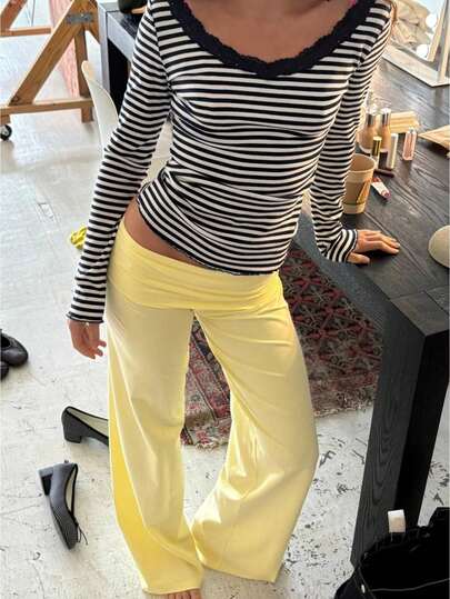 Fold Over Pants Women Yoga Wide Leg Flowy Foldover Trousers Baggy Bottoms Casual Lounge Bottoms Comfy