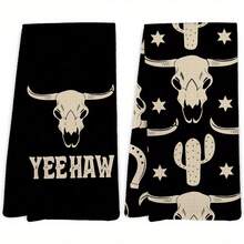 2PCS  Boho Western  Bull Skull Cactus Dish Towels  18x26 Es, Soft Polyester Kitchen Bathroom Hand Towels With Sun,, And Geometric Patterns, Machine Washable, Western Decor Towels  Bohemian Kitchen Decor  Polyester Dish Towels, Dish Towels For Kitchen 8J1A - 2pcs - View 5