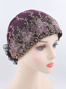 1pc Women's Elegant Lace Mesh Floral Embroidery Adjustable Decorative Headscarf, Versatile For Spring/Summer, Suitable For Hairstyling, Sun Protection, Outdoor, Party, Shopping Hair Sleep Cap - Multicolor - View 20