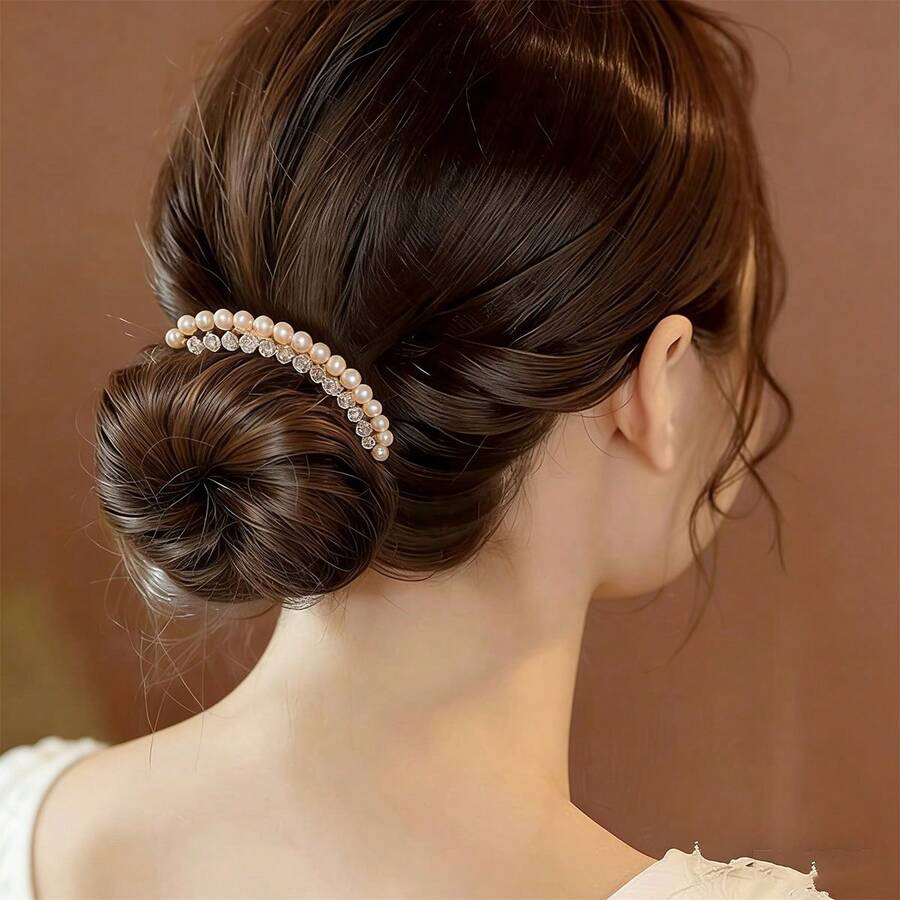 2pcs - 1pc Zinc Alloy Faux Pearl Hair Clip Comb, Women Rhinestone Side Comb, 5-Tooth Hair Comb, Elegant Hair Accessory, Suitable For Daily Wear And Wedding/Holiday, Headpiece, Hair Accessories - 1 - View 1