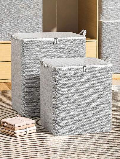 1个带提手的可折叠衣物收纳盒，大容量透气衣柜衣物收纳盒，带提手和拉链，加固便携式收纳袋，可存放毯子、床上用品，节省空间，适用于卧室、家庭、宿舍，可收纳被子，也可作为脏衣篮和干净衣物篮，衣物和玩具收纳整理盒，母亲节礼物，情人节礼物