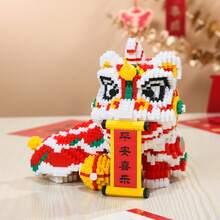 5000pcs Lion Dance Building Blocks, Micro Particle Building Block Set, Adult Building Block Set, High Difficulty Assembly Adult Stress Relief Building Blocks, Chinese New Year Decor, Creative Desktop Decoration, Festive Decor, New Year Gift - New Year Lion Dance Building Block Set - View 1