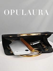 OpulAura 女士时尚闪亮水晶水钻晚宴手拿包，黑色天鹅绒手提包，闪耀奢华钻石镶嵌正式礼服手拿包，适合晚宴、派对、生日、婚礼等场合，可作为生日礼物 - 黑色 - 查看 3