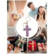 1pc Bohemian Christian Cross Keychain Handwoven Macrame Design Bag Car Accessory Multi-Occasion Gift For All - 彩色 - 查看 10