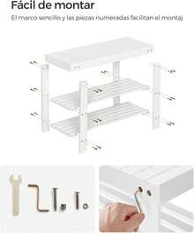 SONGMICS Banco Zapatero, Organizador para Zapatos de Bambú, 28.x 70.1 x 45.3, para Sala de Estar, Dormitorio, Blanco MLBS004W01 - Marrón - Ver 4