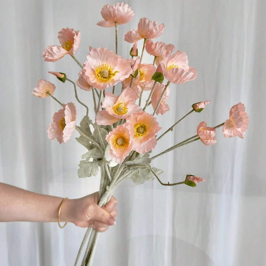 1/5/8 bông hoa anh túc nhân tạo, dài 59cm, mỗi bông có 4 cánh, kiểu dáng đơn giản và hiện đại, có thể uốn cong và không phai màu - Dùng để trang trí tường hoa DIY, bố trí cảnh quan, cắm hoa trong bình phòng khách và phòng ngủ, trang trí đám cưới, tiệc tùng. - Màu Hồng  San hô - Xem 1