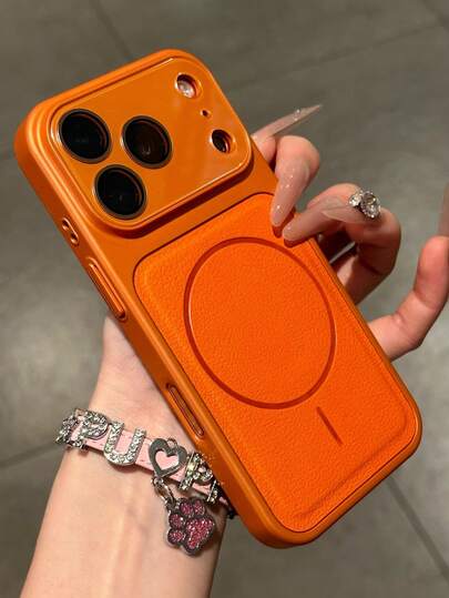 1 pieza Funda de teléfono magnética de cuero con marco electrochapado y protección de vidrio AG compatible con iPhone 17, 16, 15, 14, 13 Pro Max, con cubierta trasera de TPU suave