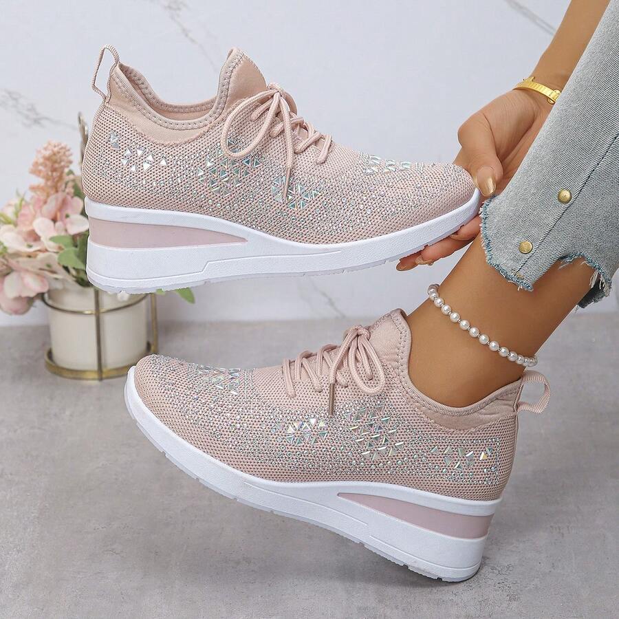 Zapatos casuales de running ligeros y antideslizantes con suela blanda, nuevos para primavera 2026, zapatillas de cuña con rhinestones para mujer