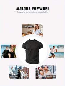 Camiseta de manga corta con cuello redondo y estampado de un solo lado de algodón puro 180G, camiseta informal de cuello redondo para hombre con estampado "I'm Good", tejido de punto, ligeramente elástico, estilo ajustado, camisa de manga corta de verano, adecuada para uso diario. - Negro - Ver 8