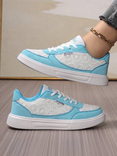 Women's Breathable Lightweight Lace Sports Outdoor Casual Shoes, Soft & Lightweight Sole, Suitable For Walking, Outdoor Leisure, Skateboarding. Fashionable Printed Uppers, Minimalist & Stylish Design, Vibrant Colors. Patterned Sports PU Leather Lace-Up, Suitable For Home, Outdoor, Office, All Seasons