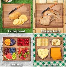 Double Side Acacia Wood Serving Tray, Serving Platters And Trays, Charcuterie Boards Wooden Tray With Vintage Metal Handles, Wooden Cutting Boards For Kitchen, Trays For Serving Food Serving Platter - 復古金屬把手和扣 - 查看 5