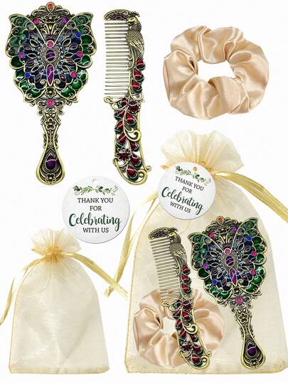 Brodark 5pcs Vintage Palace Style Butterfly Shaped Rhinestone Mirrors (Rhinestone Color Random) Comb, Suitable For Bridal Party, Wedding Favors, Birthday Party, Bachelorette Party, Gifts For Family, Friends, Girlfriend, Valentine's Day, Mother's Day, Back To School