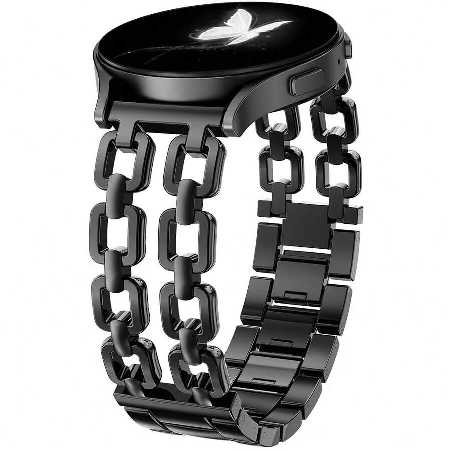 Wearlizer Metal Band Compatible With Samsung Galaxy Watch 7 6 5 4 FE Active 2 40mm 44mm/Watch 6 4 Classic 43mm 47mm 42mm 46mm/Watch 5 Pro 45mm Bands, 20mm Dressy Stainless Steel Chain Strap Women,Black - Black - 查看 1