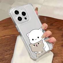 Funda para teléfono con diseño de gatito abrazando a su amigo, compatible con iPhone 16, 15, 14 Pro Max, 13, 12, 11, XR y XS Plus. Fabricada en silicona TPU, ofrece protección contra golpes y caídas, además de una excelente sensación al tacto. Es el regalo ideal para familiares, amigos y seres queridos. - transparente - Ver 2