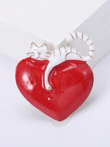 1pc Cute Versatile Cat Heart Brooch, Cartoon Animal Enamel Pin Metal Badge For Backpack, Clothing, Fashion Jewelry Accessory, Unisex, Perfect Valentine's Day Fashion Item