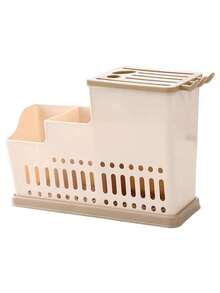 1pc Multi Functional Kitchen Utensil Storage Box With Drainage - Durable Plastic Cutlery Rack, Detachable Storage Box For Chopsticks, Spoons, Forks, Knives, Etc. - Space Saving Countertop Storage Rack